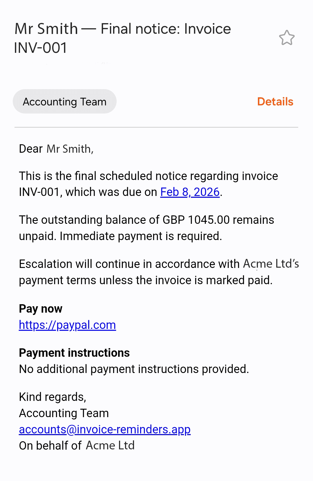 Final notice email example