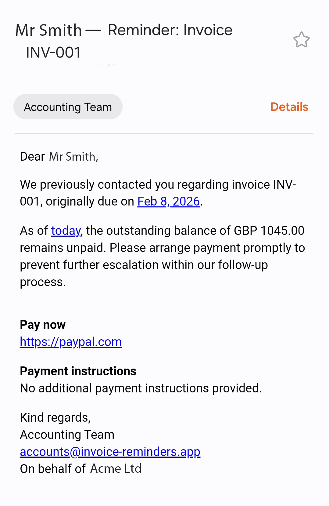 Second overdue notice email example