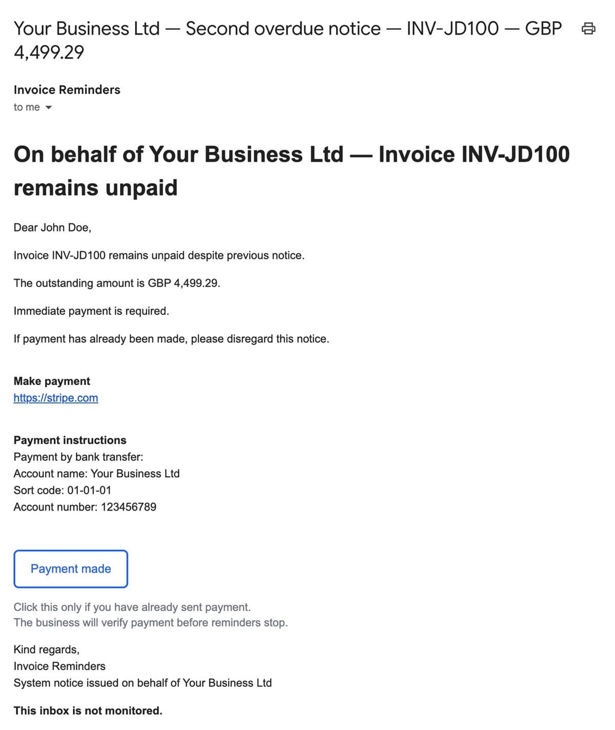 Notice 2 follow-up email