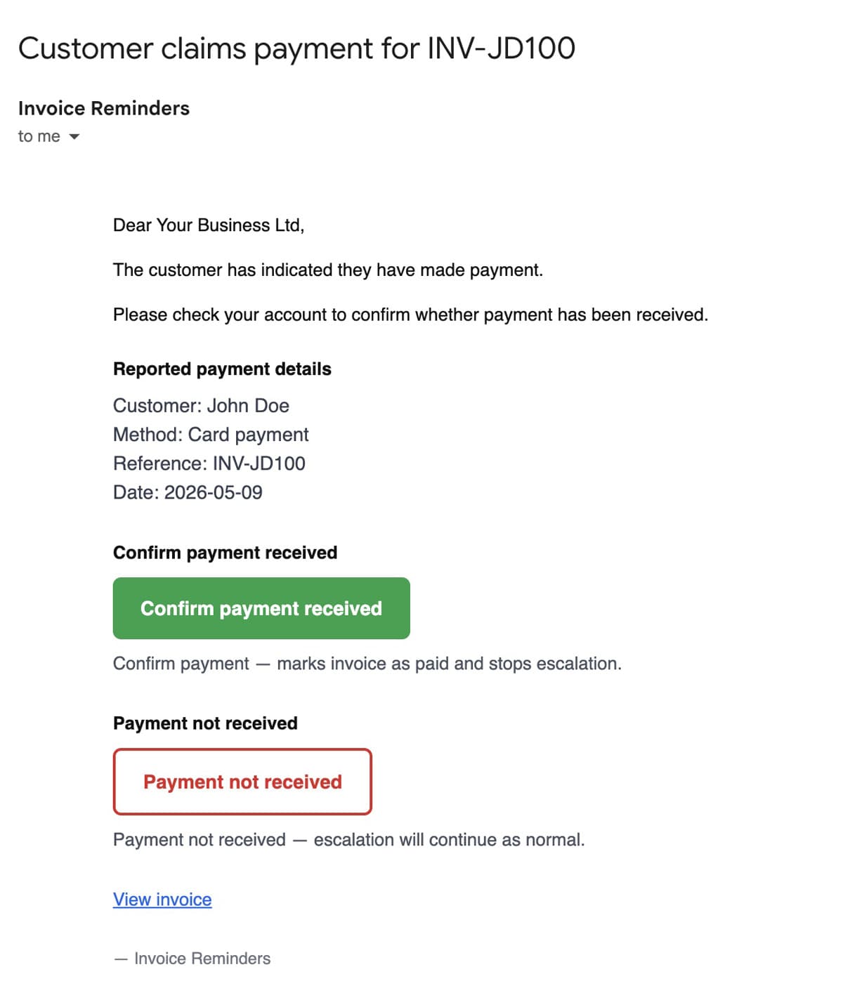 Payment made flow for customer submission and business verification